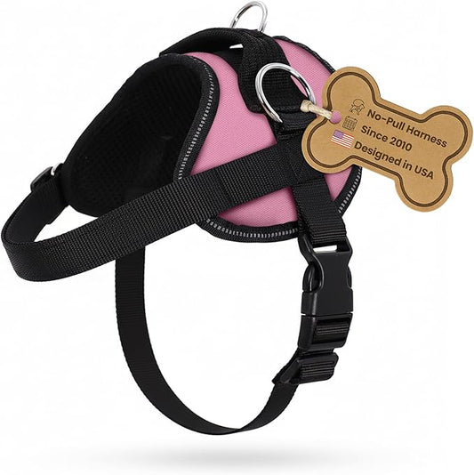 Bark Appeal Light Pink No-Pull Dog Harness for Medium to Large Sized Pets – Adjustable, Reflective Vest with 3 Leash Clips for Added Control, Easy Walks & Training – Large