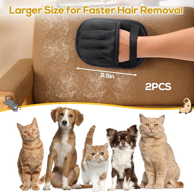 BABORUI Pet Hair Removal Glove - 2 Pack Five Finger Electrostatic Gloves Pet Hair, Remover Glove Lint Rolls into Strips, Dog and Cat Hair Removal Tool for Furniture, Car, Couch, Carpet, Clothes