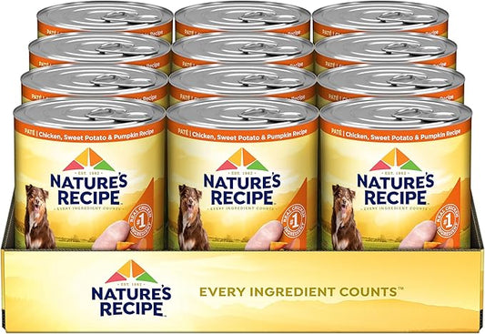 Nature’s Recipe Grain Free Wet Dog Food Chicken, Sweet Potato, and Pumpkin Recipe, 13 oz. Can (Pack of 12)