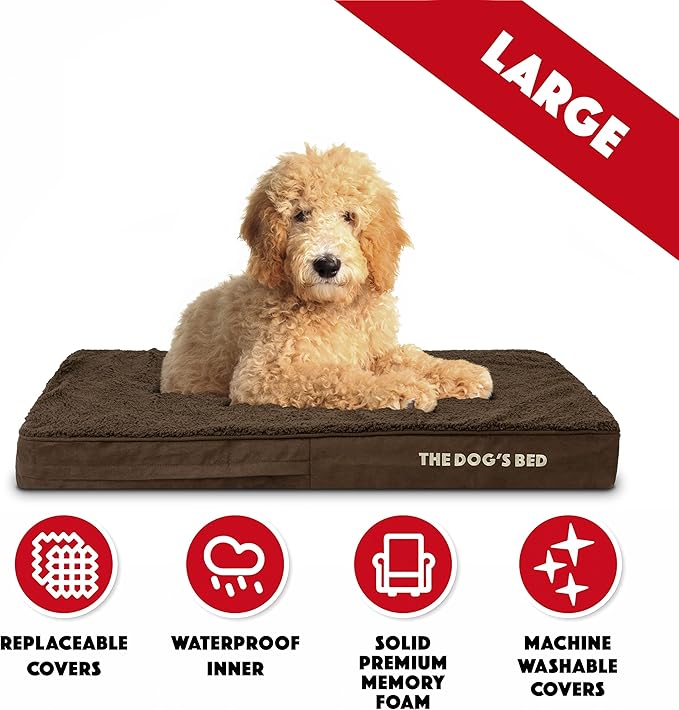 The Dog’s Bed Orthopedic Memory Foam Dog Bed, Large Brown Plush, Pain Relief for Arthritis, Hip & Elbow Dysplasia, Post Surgery, Lameness, Supportive, Waterproof Washable Cover, Veterinary Approved