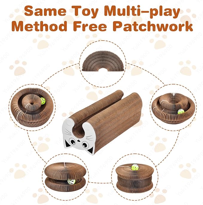 Kitty Cat Toy, Magic Organ Cat Scratch Board, Compact Accordion toys with Bell Ball, cat toys for indoor cats & Kittens, Foldable Design,Boosts Claw Health,Relieve Anxiety and Protect the Furniture