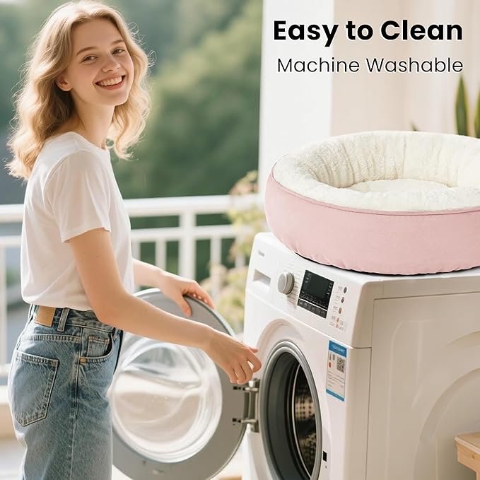 Love's cabin Round Donut Cat and Dog Cushion Bed, 20in Pet Bed for Cats or Small Dogs, Anti-Slip & Water-Resistant Bottom, Super Soft Durable Fabric Pet Beds, Washable Luxury Cat & Dog Bed Pink