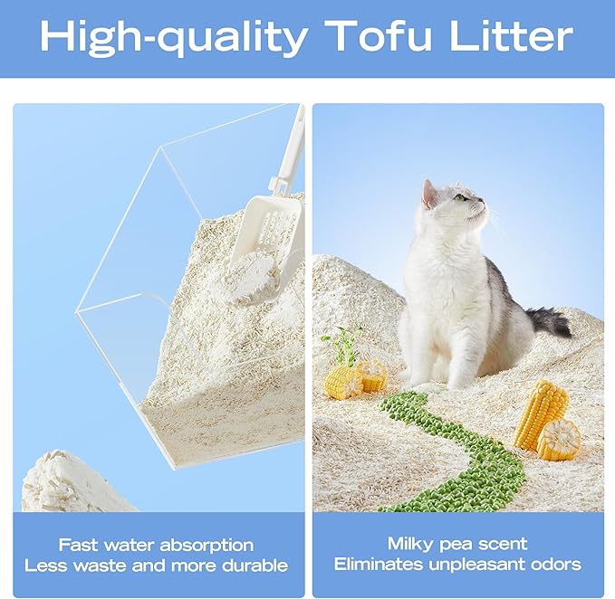 Tofu Mix Cat Litter, Plant-Based, Strong Clumping Litter, Odor Control, Easy Scooping, Clumps Lift Cleanly, Low Dust, Corn & Cassava Litter, 5.5 LB x 3 Bags