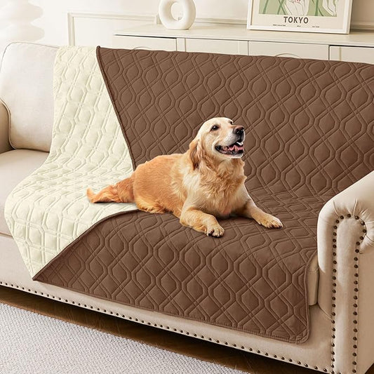 hyha Waterproof Dog Bed Blanket, Soft Pet Blankets, Waterproof Couch Cover for Dogs, Reversible Sofa Covers Washable for Furniture (52x82 Inch, Brown/Beige)