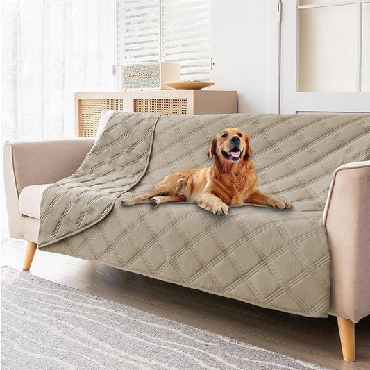 fuguitex Waterproof Dog Blanket Reversible for Small Dogs Resistant Leakproof Washable Couch Cushion Bed Protector Cover for Indoor Furniture Pet Friendly（52"*82",Brown+Khaki+Khaki