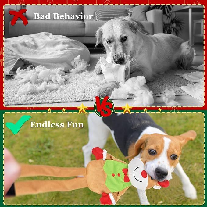 3-Pack Christmas Dog Toys, Tough Dog Squeaky Toys Plush Dog Chew Toys Bundle, Interactive Xmas Dog Toys for Puppy Small Medium Large Dogs