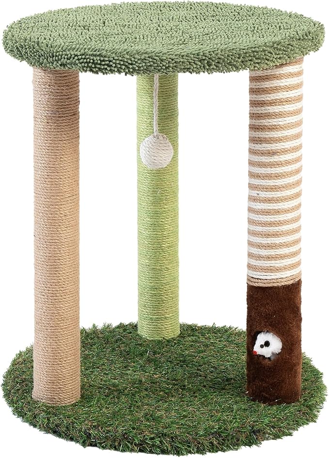 Cat Tree Tower with 3 Scratcher Posts 22inch Tall Cat Tree Sisal Scratching Posts with Fun Cat Toys for Kitty and Adult Cats Small Cat Tower and Perch Bed for Indoor Cats (Green)