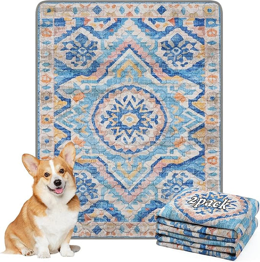 NOYAL Bohemian Washable Dog Pee Pads - Super Absorbent Reusable Puppy Training Pads with Stylish Prints | 100% Waterproof, Leak-Proof & Non-Slip Pet Housebreaking Pads for Indoor 2 Packs
