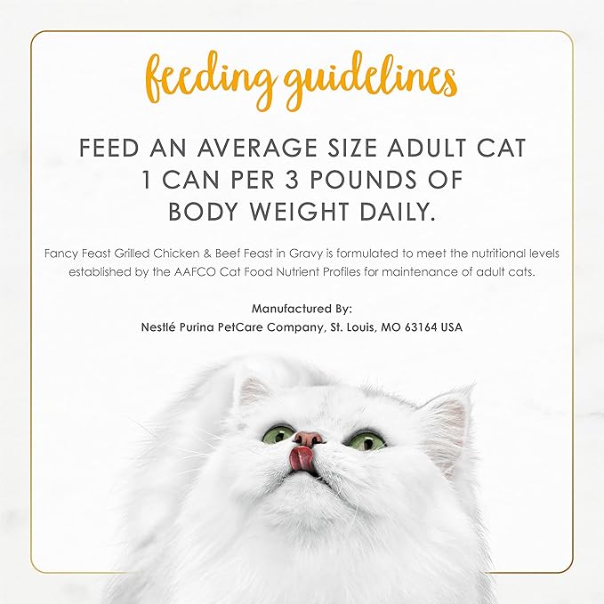 Purina Fancy Feast Grilled Wet Cat Food, Grilled Chicken & Beef Feast in Gravy, Wet Cat Food with No Artificial Preservatives or Colors, 3 OZ Can (Pack of 12)