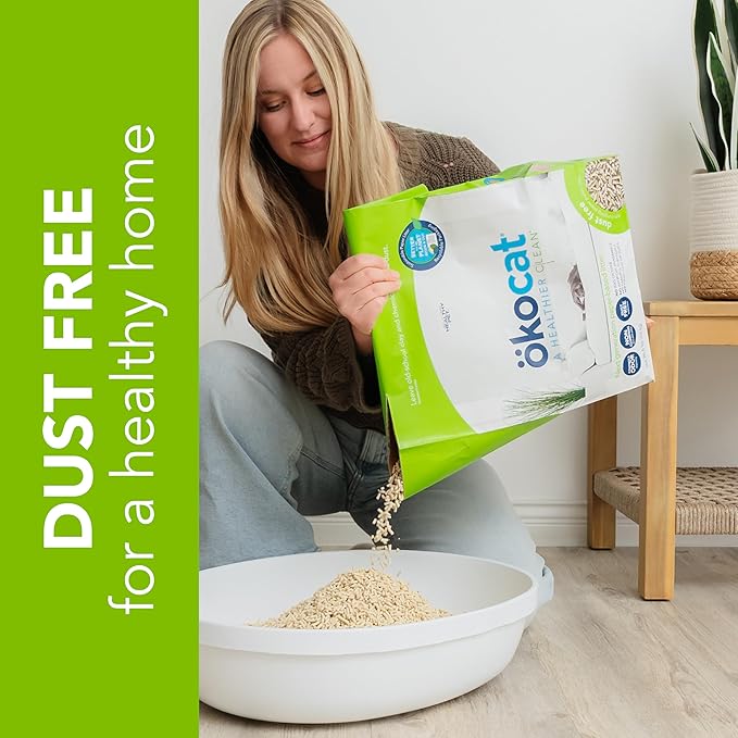 ökocat Dust Free Non-Clumping Paper Pellet Cat Litter, Unscented, 11.7 pounds - Natural Ingredients, Controls Odor, Dust Free, Great for Homes with Allergies, Postsurgical Needs