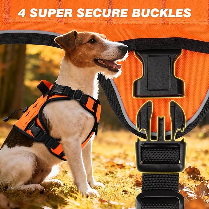 WINGOIN Orange Tactical Dog Harness for Medium Dogs, Heavy Duty No Pull Dog Harness with Handle, Adjustable Reflective Military K9 Pet Vest for Pitbull, Female, Male, Walking, Training, Hunting (M)