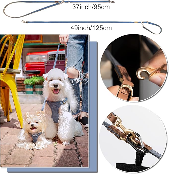 Puppytie No Pull xs Dog Harness with Multifunction Dog Leash,Soft Adjustable No Choke Escape Proof Pet Harness Vest,denimn Light Blue,XS