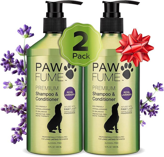 PAWFUME Dog Shedding Shampoo and Conditioner, Royal Lavender, 2-Pack – Nourish & Detangle for Silky Soft Coat – Probiotic, Deep-Cleaning, pH-Balanced – Salon-Quality Shedding Shampoo for Dogs