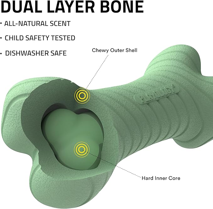 Playology Dog Toys | Dual Layer Bone Durable Chew Toy Bone for Dogs | Medium Butternut Squash & Sage Scented Toy - Limited Edition Fall Scent | Easy to Clean and Made from Non Toxic Materials