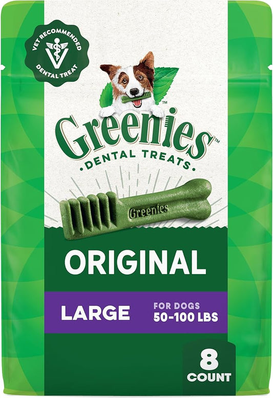 Greenies Veterinarian-Recommended Adult Natural Dental Dog Treats Large Size, Original Flavor, 12 oz. Pack, 8 Count