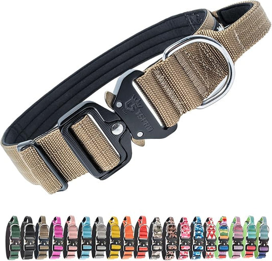 TSPRO Premium Dog Collars Tactical Dog Collar with Handle and Heavy Duty Quick-Release Metal Buckle Durable Thick and Adjustable for Medium to Large Dogs (Khaki L)