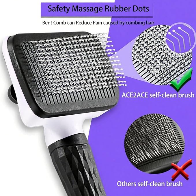 Self Cleaning Slicker Brush, Dog Cat Bunny Pet Grooming Shedding Brush, Easy to Remove Loose Undercoat, Pet Massaging Tool Suitable for Pets with Long or Short Hair (Black)