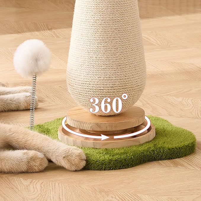 Mushroom Cat Scratching Post Cat Tree, 21.5‘’ H Cute Cat Scratcher Tower with Durable Solid Wood Turntable Toy, Baby Pink Mushroom Scratch Post Cat Sisal Scratcher with Catnip for Indoor Adult Cats
