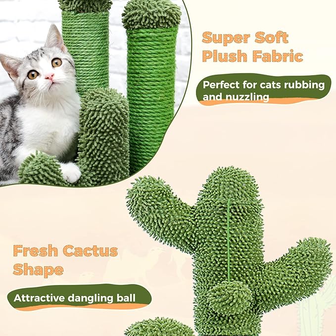 PAWZ Road Cat Scratching Post Cactus Cat Scratcher Featuring with 3 Scratching Posts and Dangling Ball-Medium 23 Inches