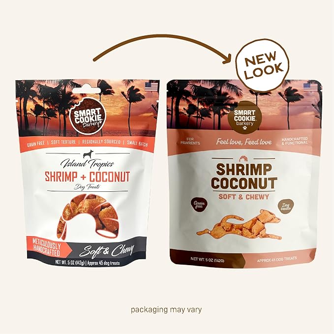 Smart Cookie All Natural Soft Dog Treats - Shrimp & Coconut - Healthy Dog Treats for Allergies, Sensitive Stomachs - Chewy, Grain Free, Human-Grade, Made in The USA - 5oz Bag, 1 Pack