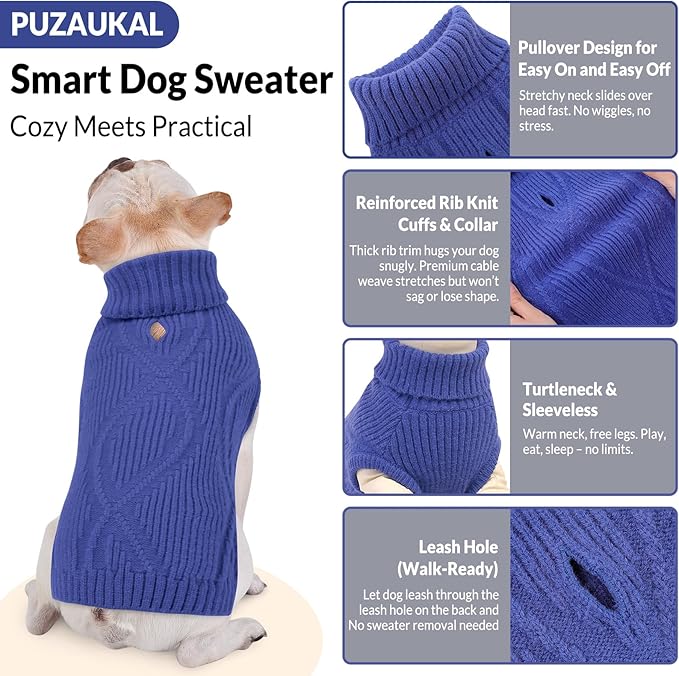 Dog Sweater Pullover, Cable Knit Dog Christmas Sweater, Dogs Sweaters for Small Medium Large Dogs with Harness Hole,Puppy Sweaters Boy Or Girl(Blue,S)