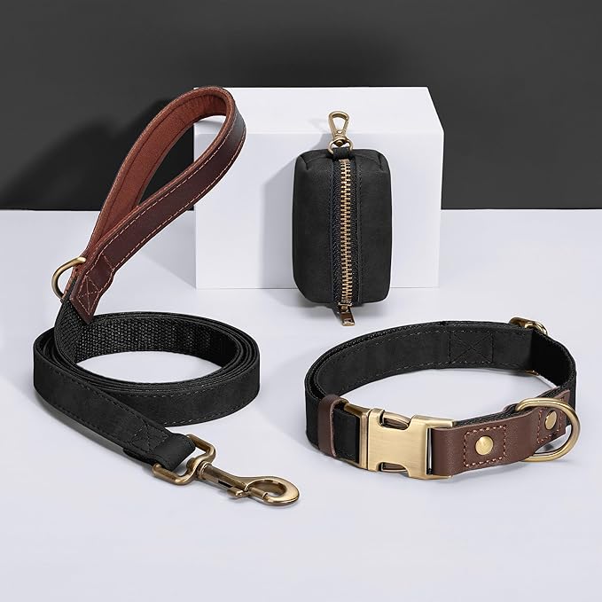 Didog PU Leather Dog Leash for Small Dogs 4.5ft, Soft Padded Handle Faux Leather Dog Leashes for Medium Dogs, Walking and Training Leashes for Large Dogs,Black