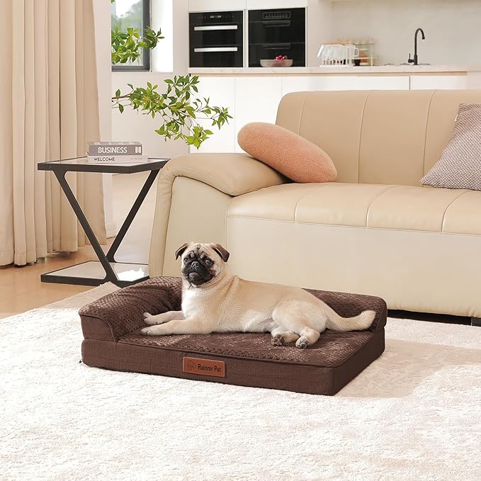 Orthopedic Dog Bed Medium Size Dog, Memory Foam Dogs Bed for Medium Dogs, Washable Removable Cover, Nonskid Bottom, Waterproof, for Indoor, Outdoor, Crate ＆ Car Use, 35x23x6 Inches, Brown Grey