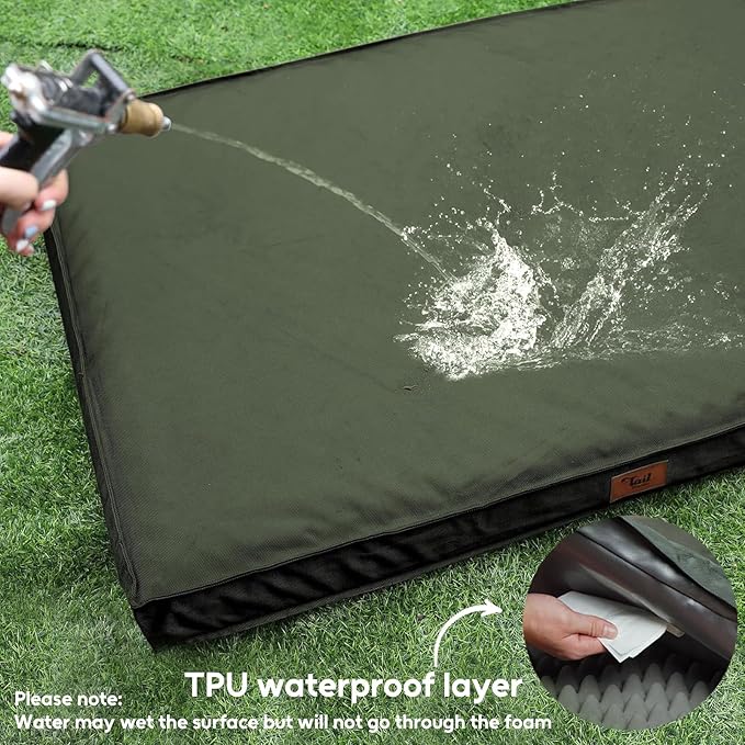 Outdoor Dog Bed for Medium Dogs, Waterproof Dog Crate Mat Orthopedic Egg Crate Foam Pet Bed with Washable Removable Oxford Cover, Dark Green