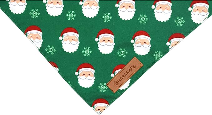 Realeaf Christmas Dog Bandanas 2 Pack, Snowflake and Santa Claus Dog Scarf for Boy and Girl, Premium Durable Fabric, Holiday Red and Green Bandana for Small and Medium Dogs Cats Pets (Small)