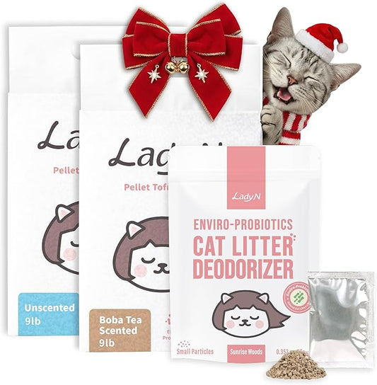 Boba Scented Pellet Tofu Cat Litter & Deodorizer Set – Strong Clumping, Odor Control, Easy Cleanup, Long-Lasting Freshness