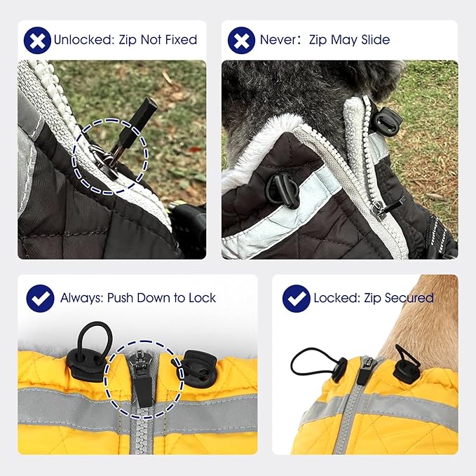 FUAMEY Dog Coat for Large Dogs,Waterproof Dog Winter Jacket with Harness Built in Puppy Cold Weather Coats Reflective Pet Vest with Zipper Warm Fleece Dogs Snowsuit Windproof Dark Blue XL