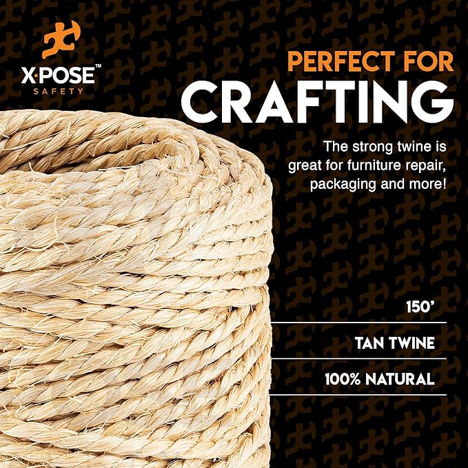 Sisal Twine - 2 Ply 150 Ft Thin Natural Fiber Rope on Spool - Cat Scratching Post, Rope for Cat Scratcher, Cat Tree Replacement Parts, Pet Toy - Decorative Cordage for Crafts, Pole Wrap