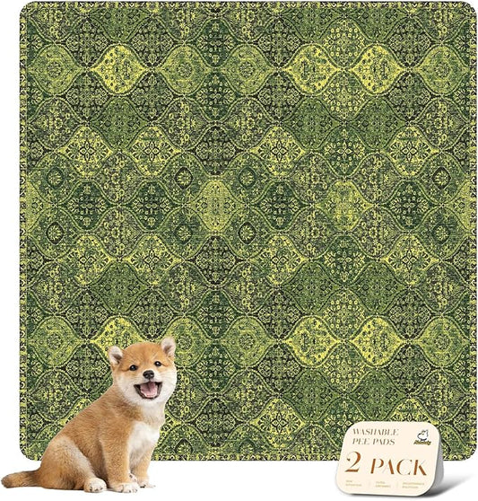 nunubaby Washable Pee Pads for Dogs, Stylish, Non-Slip and Leak-Proof Pee Pads. Reusable Potty Pads for Dogs for Crates and Floors.(Green/Multi, 36" x36")