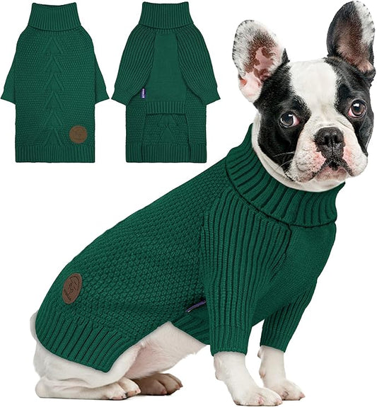 cyeollo Dog Christmas Sweater Pullover Turtleneck for Dogs, Classic Knitwear Fall Winter Cold Weather Dog Clothes Warm Pet Apparel Small Medium Large Dog Sweaters, Green S