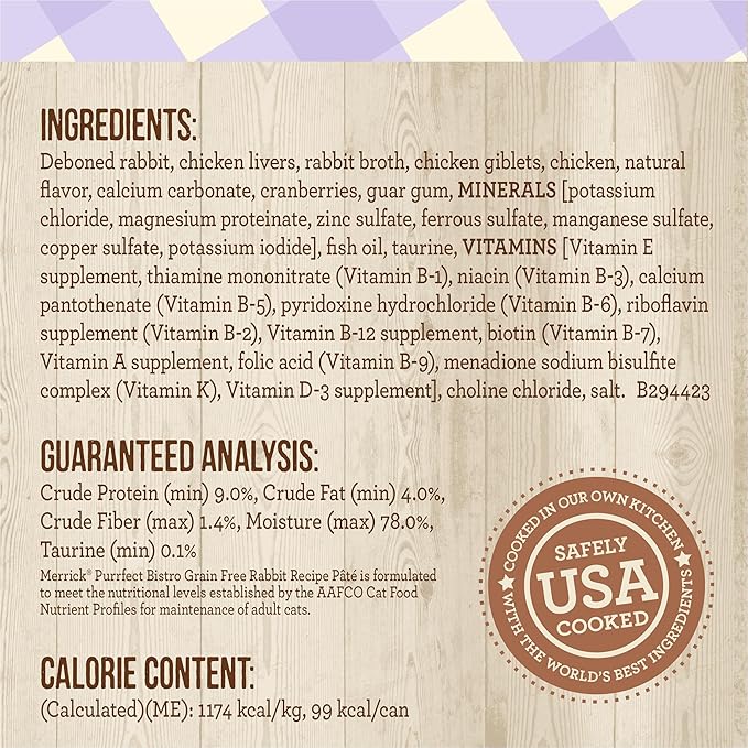 Merrick Purrfect Bistro Grain Free Wet Cat Food Rabbit Recipe Pate - (Pack of 24) 3 oz. Cans