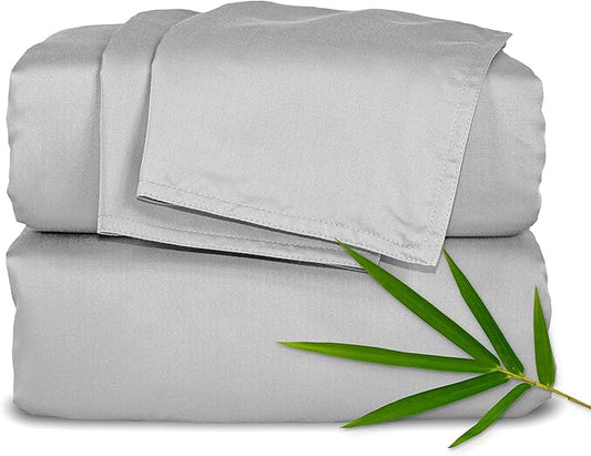 Pure Bamboo Twin Sheets, Genuine 100% Organic Viscose Derived from Bamboo Bed Sheet Set, Luxuriously Soft & Cooling, Double Stitching, 2 Year Quality Promise (Twin, Silver Pearl)