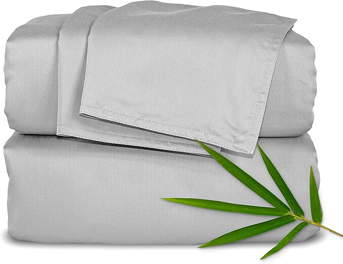 Pure Bamboo Split King Sheets, Genuine 100% Organic Viscose Derived from Bamboo Bed Sheet Set, Soft & Cooling, Double Stitching, 2 Fitted Sheets (Split King, Silver Pearl)