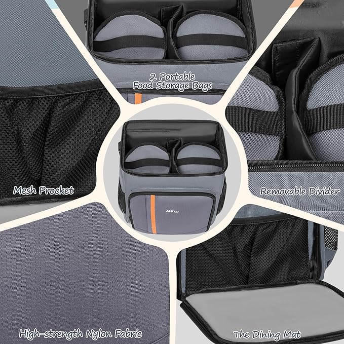 ANILD Dog Travel Backpack - Airline Approved Double-layer Pet Travel Bag Accessories with 2 Food Storage Bag and 2 Foldable Silicone Bowls for Hiking & Camping