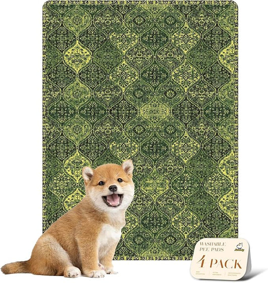 nunubaby 4PACK Washable Pee Pads for Dogs, Stylish, Non-Slip and Leak-Proof Pee Pads. Reusable Potty Pads for Dogs for Crates and Floors.(Green/Multi, 18" x24")