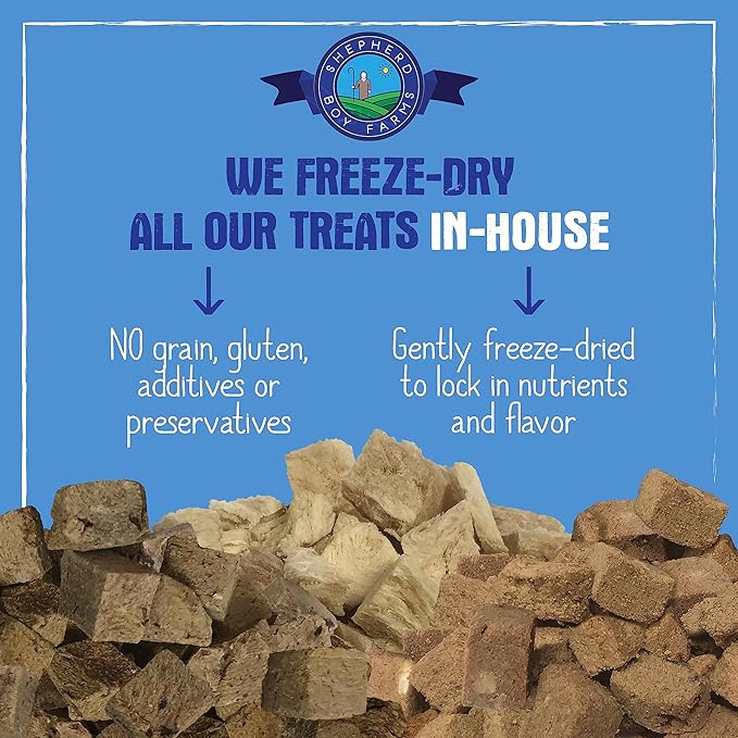 Shepherd Boy Farms Freeze Dried Dog and Cat Treats, Duck Liver, All Natural Single Ingredient Freeze-Dried Dog Treat & Snacks, Made in USA, High Protein, Essential Nutrition of Raw Food, 3oz