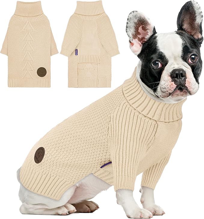 cyeollo Small Dog Sweater with Long Sleeves Turtleneck Knitted Sweaters Winter Dog Clothes Sweaters for Small Dogs S