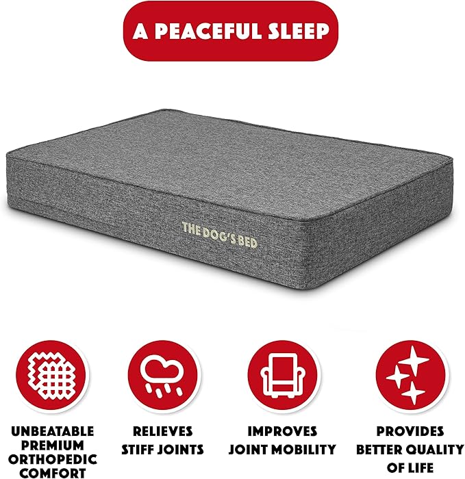 The Dog’s Bed Orthopedic Memory Foam Dog Bed, Large Grey Linen, Pain Relief for Arthritis, Hip & Elbow Dysplasia, Post Surgery, Lameness, Supportive, Waterproof Washable Cover, Veterinary Approved