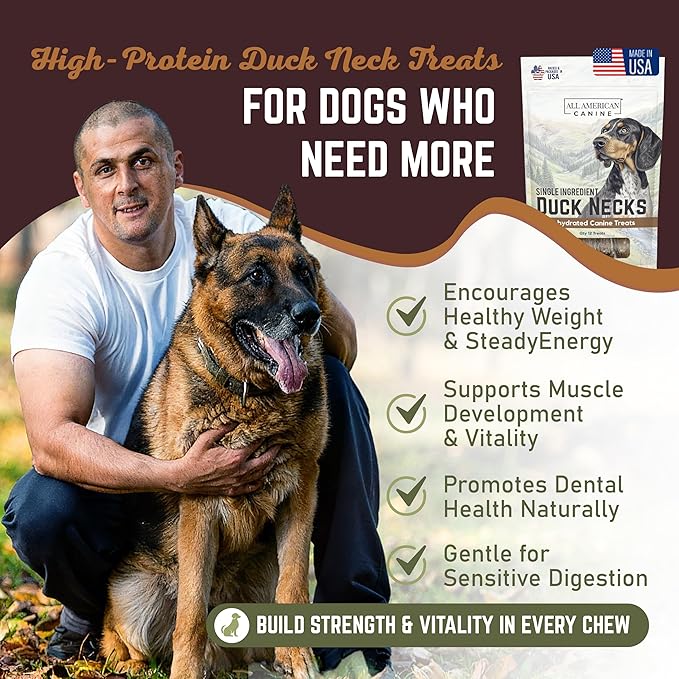 50 Natural Duck Neck Dog Treats – Single Ingredient, Dehydrated & Chewy – Low-Fat, High-Protein Training Reward – Made in USA