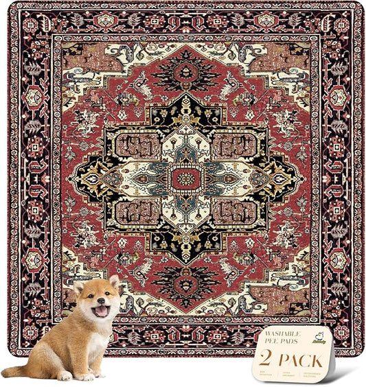 nunubaby Washable Pee Pads for Dogs, Stylish, Non-Slip and Leak-Proof Pee Pads. Reusable Potty Pads for Dogs for Crates and Floors.(Red/Rect, 54" x54" )