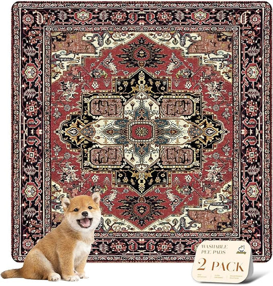 nunubaby Washable Pee Pads for Dogs, Stylish, Non-Slip and Leak-Proof Pee Pads. Reusable Potty Pads for Dogs for Crates and Floors.(Red/Rect, 36" x36" )