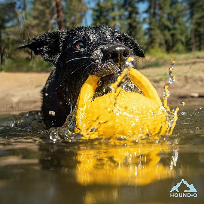 Playology Hound2O Dog Toys | Squeaky Tug Ball Toy for Tug of War | Yellow Floating Outdoor Toy - Easy to Clean and Made from Non Toxic Materials
