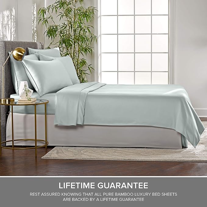 Pure Bamboo Twin XL Sheets, Genuine 100% Organic Viscose Derived from Bamboo Bed Sheet Set, Luxuriously Soft & Cooling, Double Stitching, 2 Year Quality Promise (Twin XL, Sea Glass)