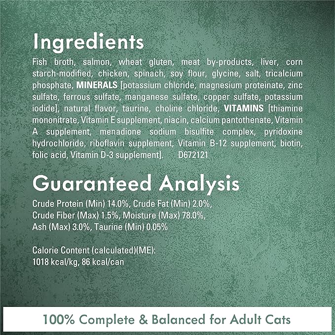 Purina Fancy Feast Wet Cat Food, Medleys Shredded Wild Salmon Fare with Spinach in a Savory Cat Food Broth - 3 oz. Can (Pack of 12)