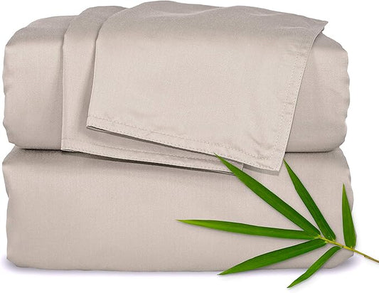 Pure Bamboo California King Sheets, Genuine 100% Organic Viscose Derived from Bamboo Bed Sheet Set, Soft & Cooling, Double Stitching, 2 Year Quality Promise (California King, Sand)