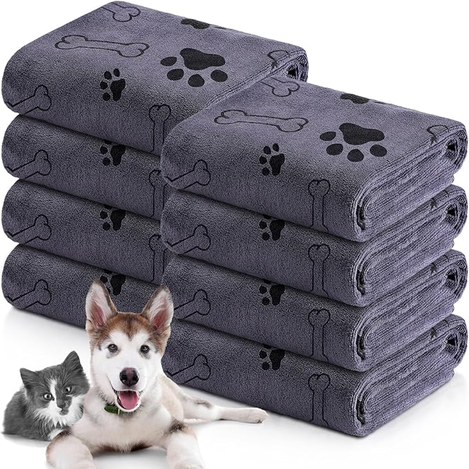 Chumia 8 Pcs Dog Towels for Drying Dogs Cats Pet Towels Bulk Puppy Microfiber Quick Drying Paw Bath Bathing Supplies Absorbent for Medium Pets(Gray,55 x 28 Inch)